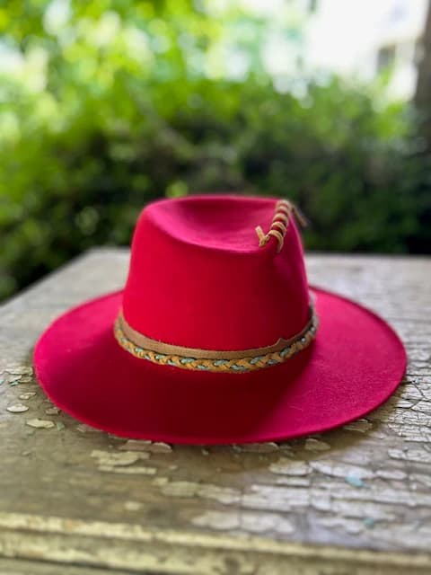 Red Custom Beaver Hat w/ Leather Band